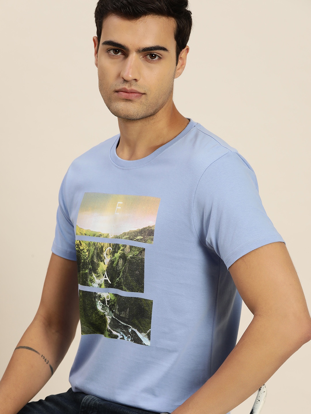 

Moda Rapido Printed Pure Cotton T-shirt, Blue