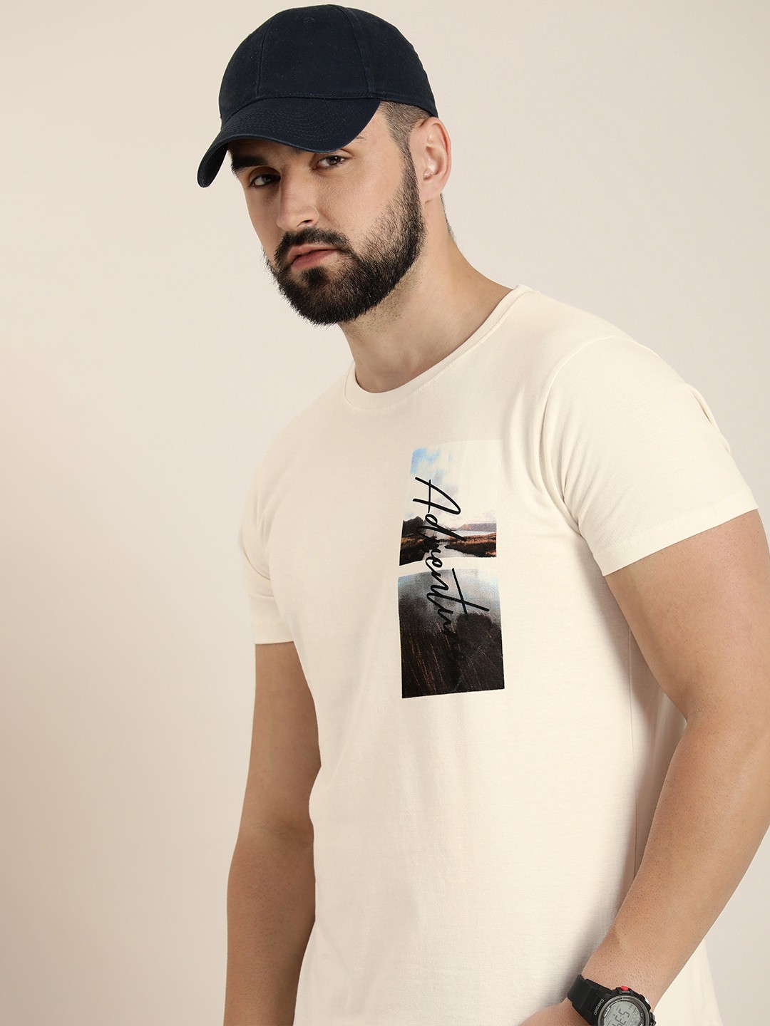 

Moda Rapido Printed Detail Pure Cotton T-shirt, Off white
