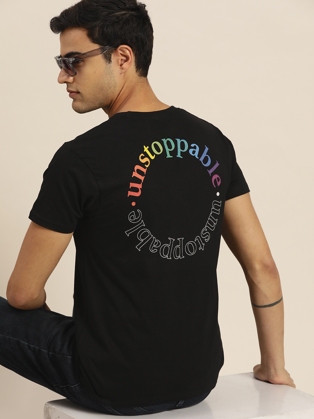

Moda Rapido Back Typography Printed Pure Cotton T-shirt, Black