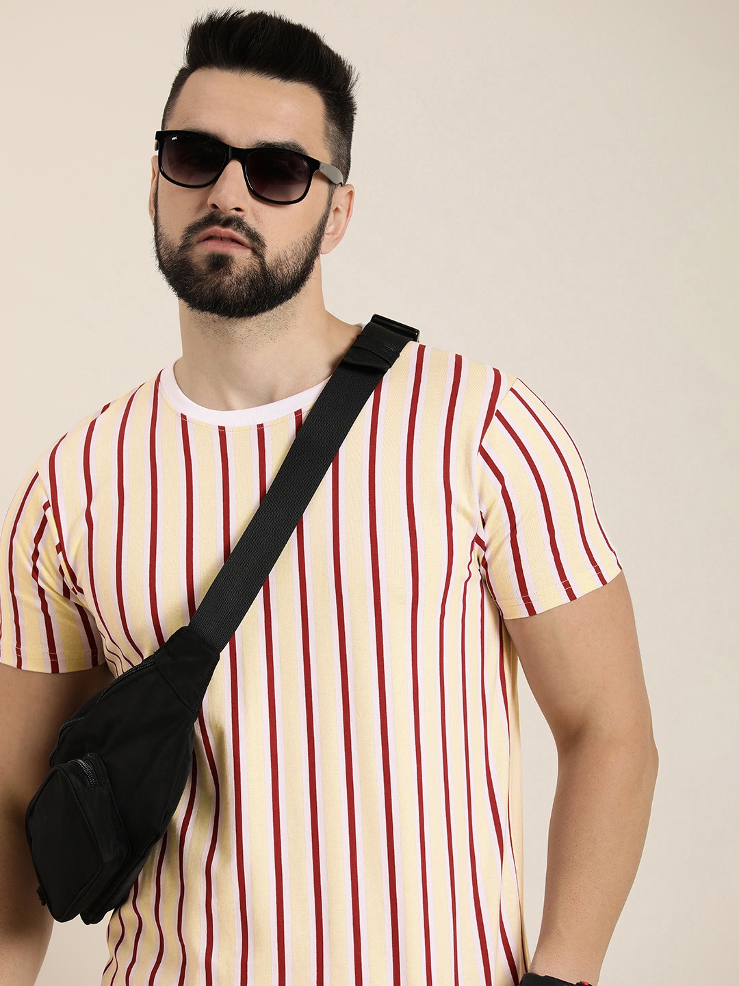 

Moda Rapido Striped Pure Cotton T-shirt, Cream