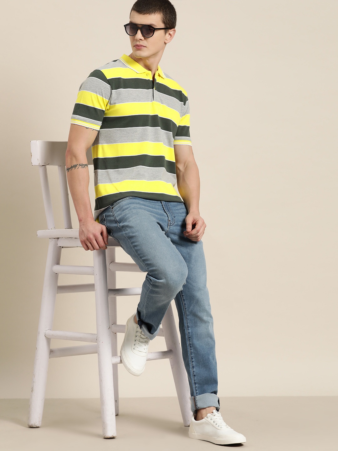 

Moda Rapido Men Striped Polo Collar T-shirt, Yellow