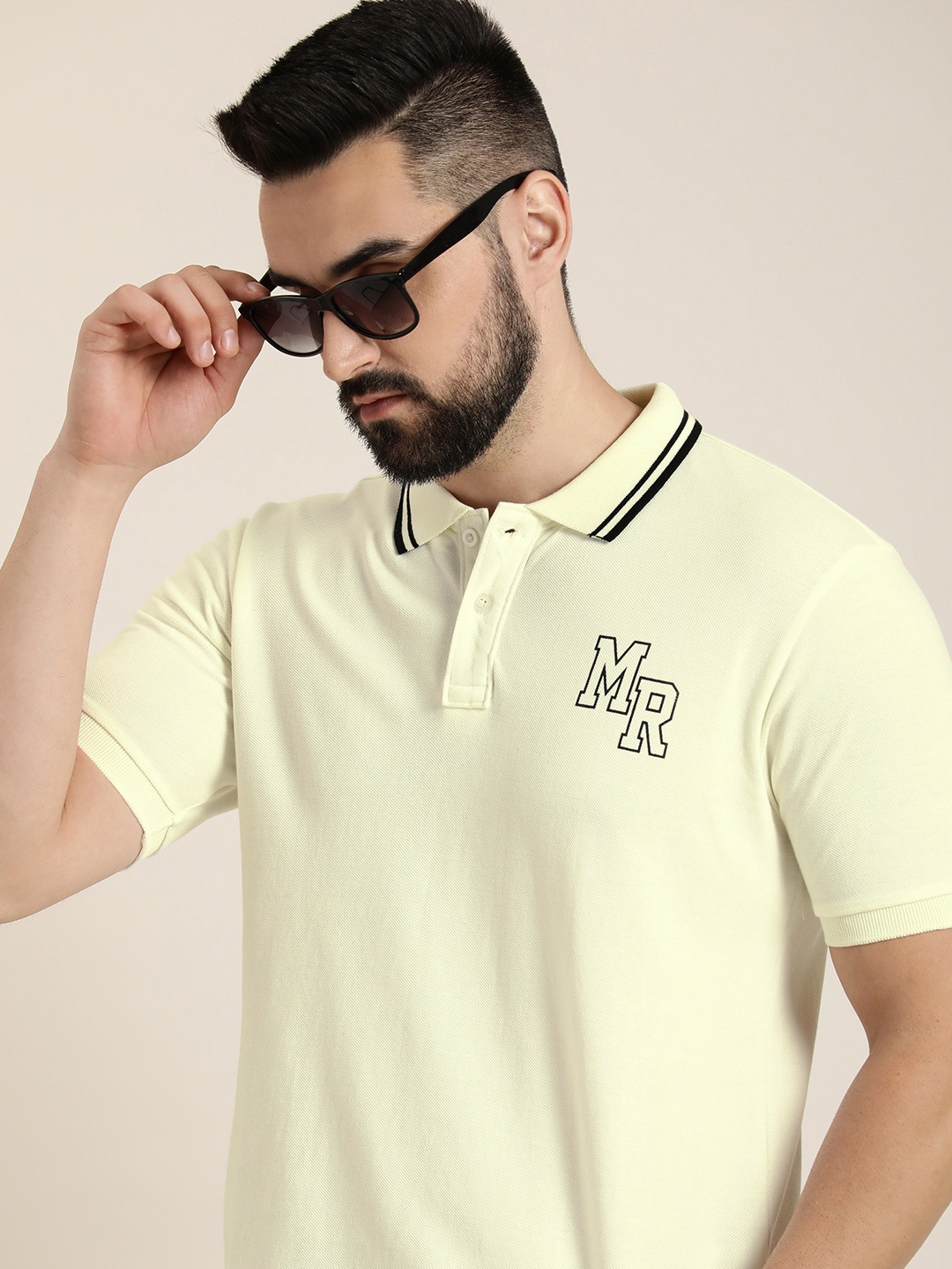

Moda Rapido Brand Logo Printed Polo Collar Pure Cotton T-shirt, Cream