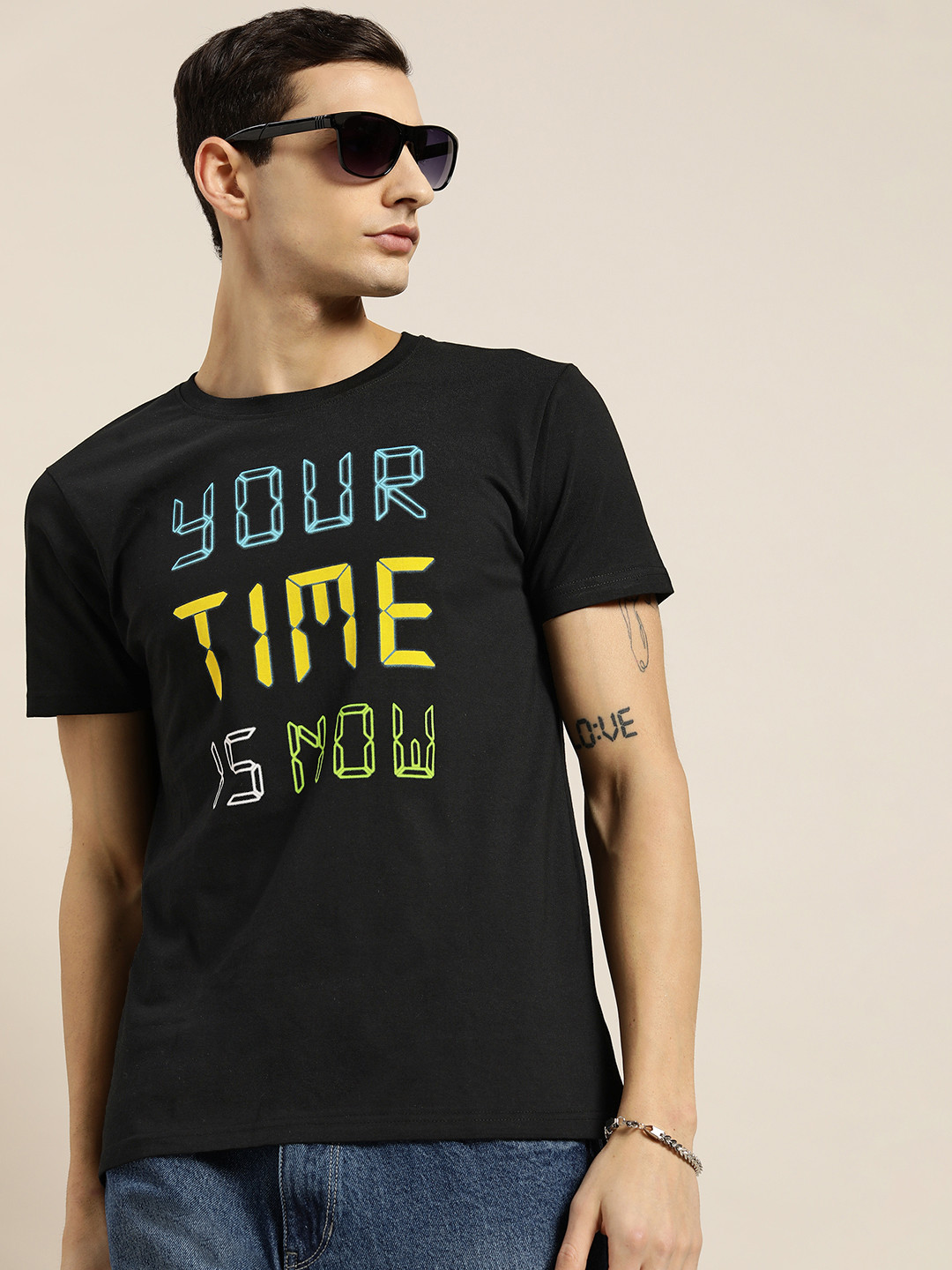 

Moda Rapido Men Typography Printed Pure Cotton T-shirt, Black