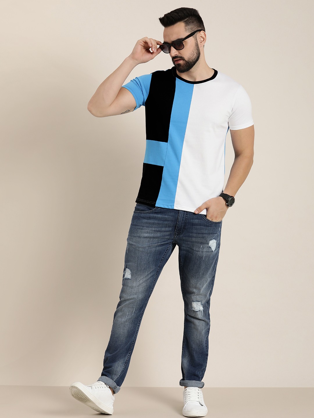 

Moda Rapido Colourblocked Pure Cotton T-shirt, White