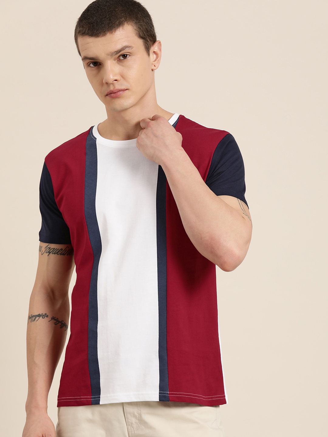 

Moda Rapido Colourblocked Pure Cotton T-shirt, White