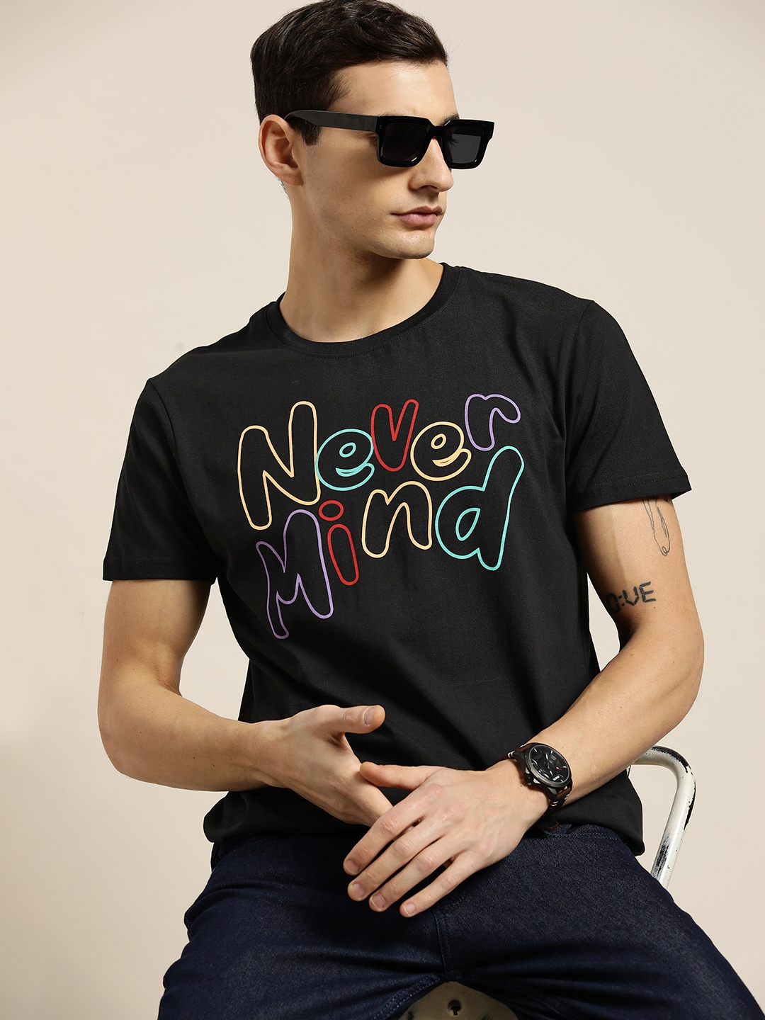 

Moda Rapido Men Typography Printed Pure Cotton T-shirt, Black