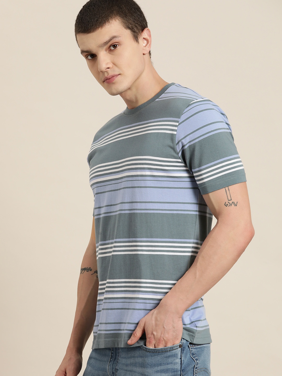 

Moda Rapido Striped Crew Neck T-shirt, Green