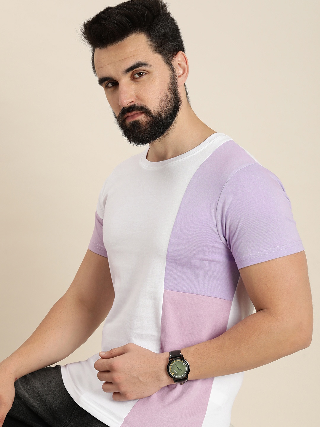 

Moda Rapido Colourblocked Pure Cotton T-shirt, White