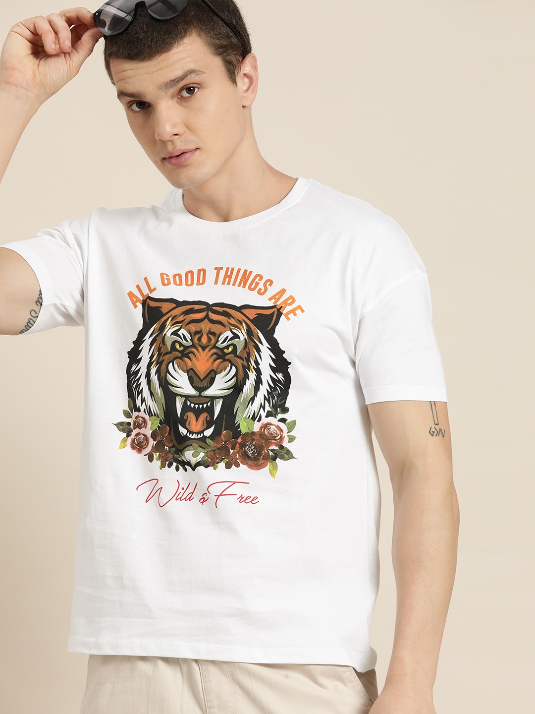 

Moda Rapido Men Printed Pure Cotton T-shirt, White