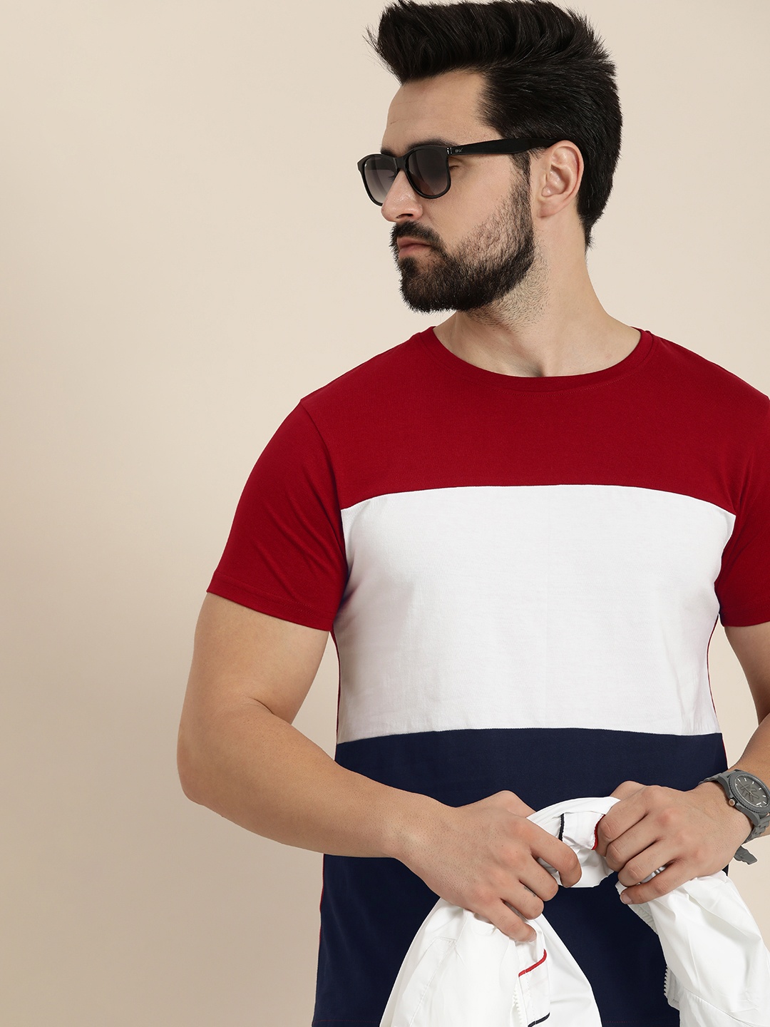 

Moda Rapido Men Colourblocked Pure Cotton T-shirt, Maroon
