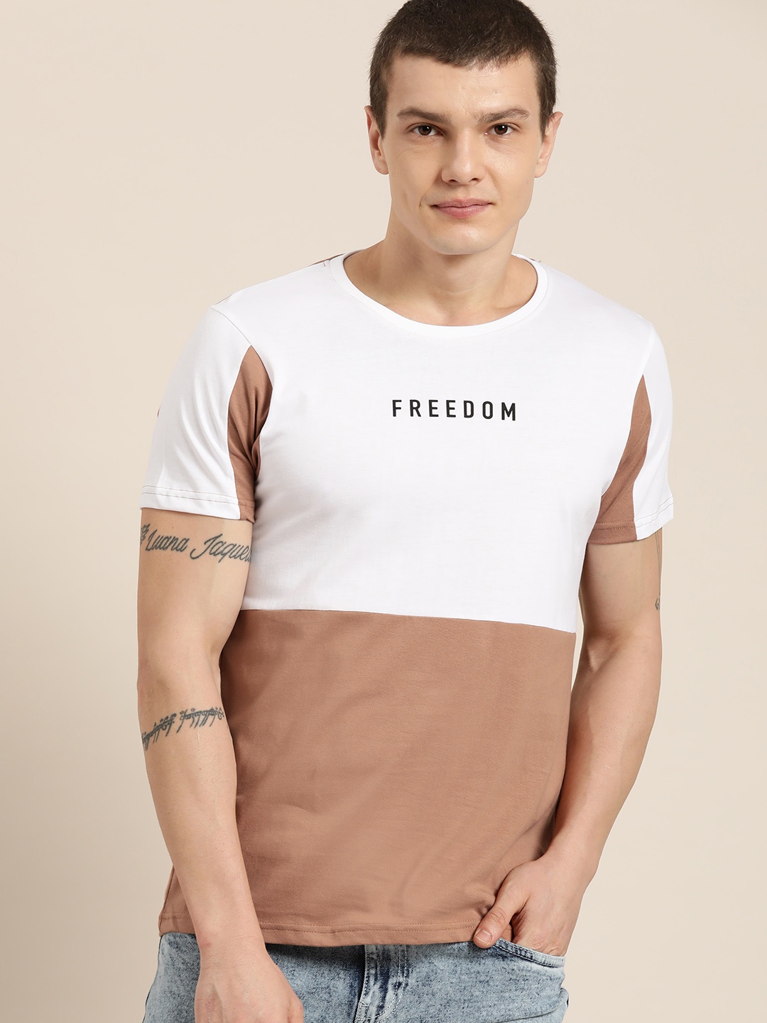 

Moda Rapido Colourblocked Pure Cotton T-shirt, White