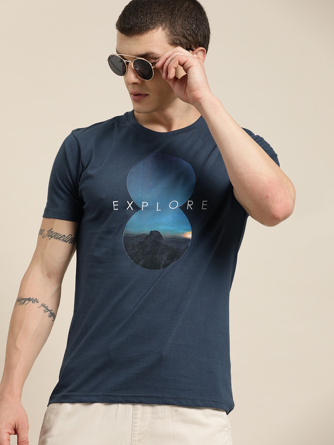 

Moda Rapido Men Printed Pure Cotton T-shirt, Navy blue