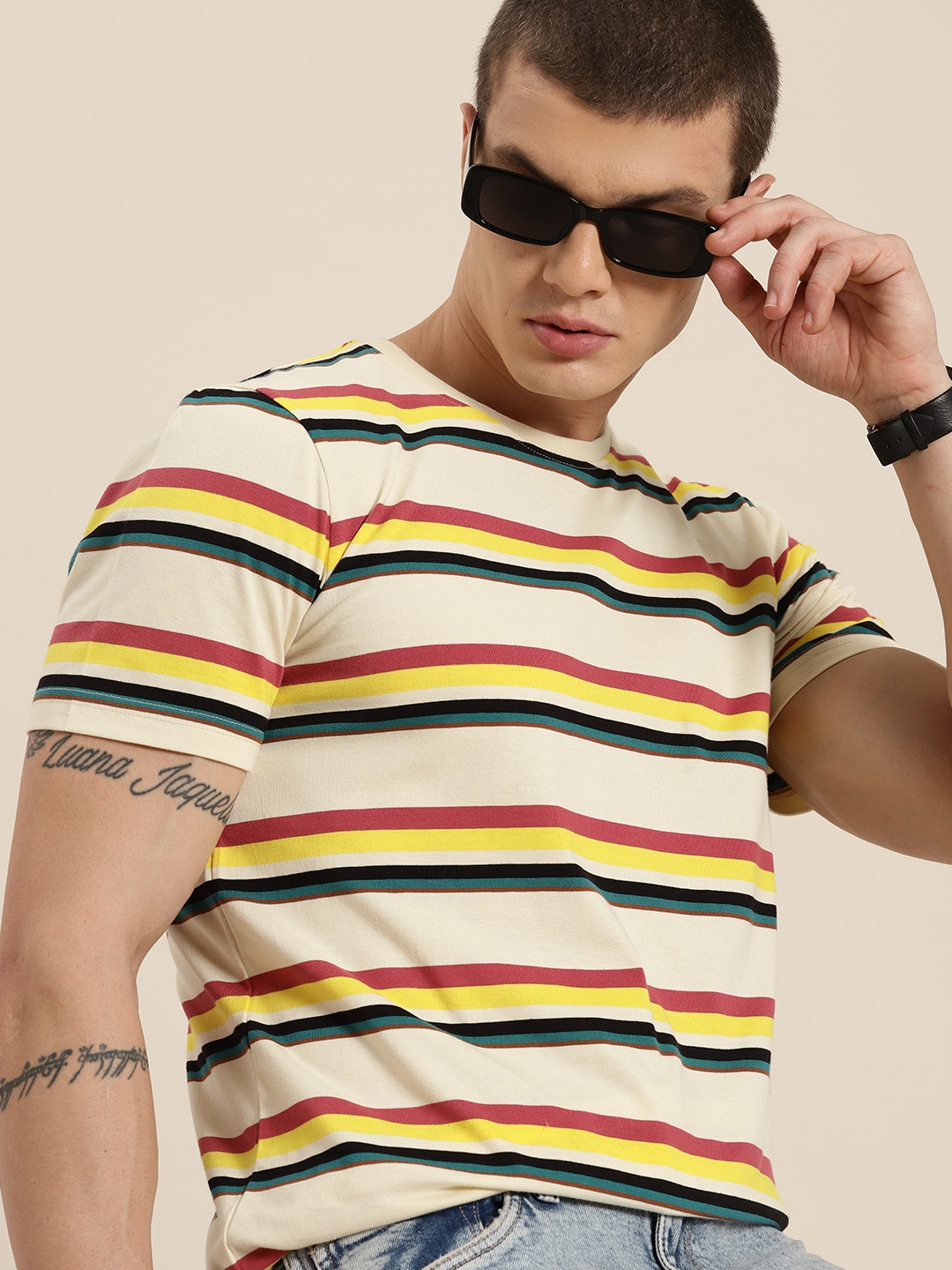 

Moda Rapido Men Striped T-shirt, Off white