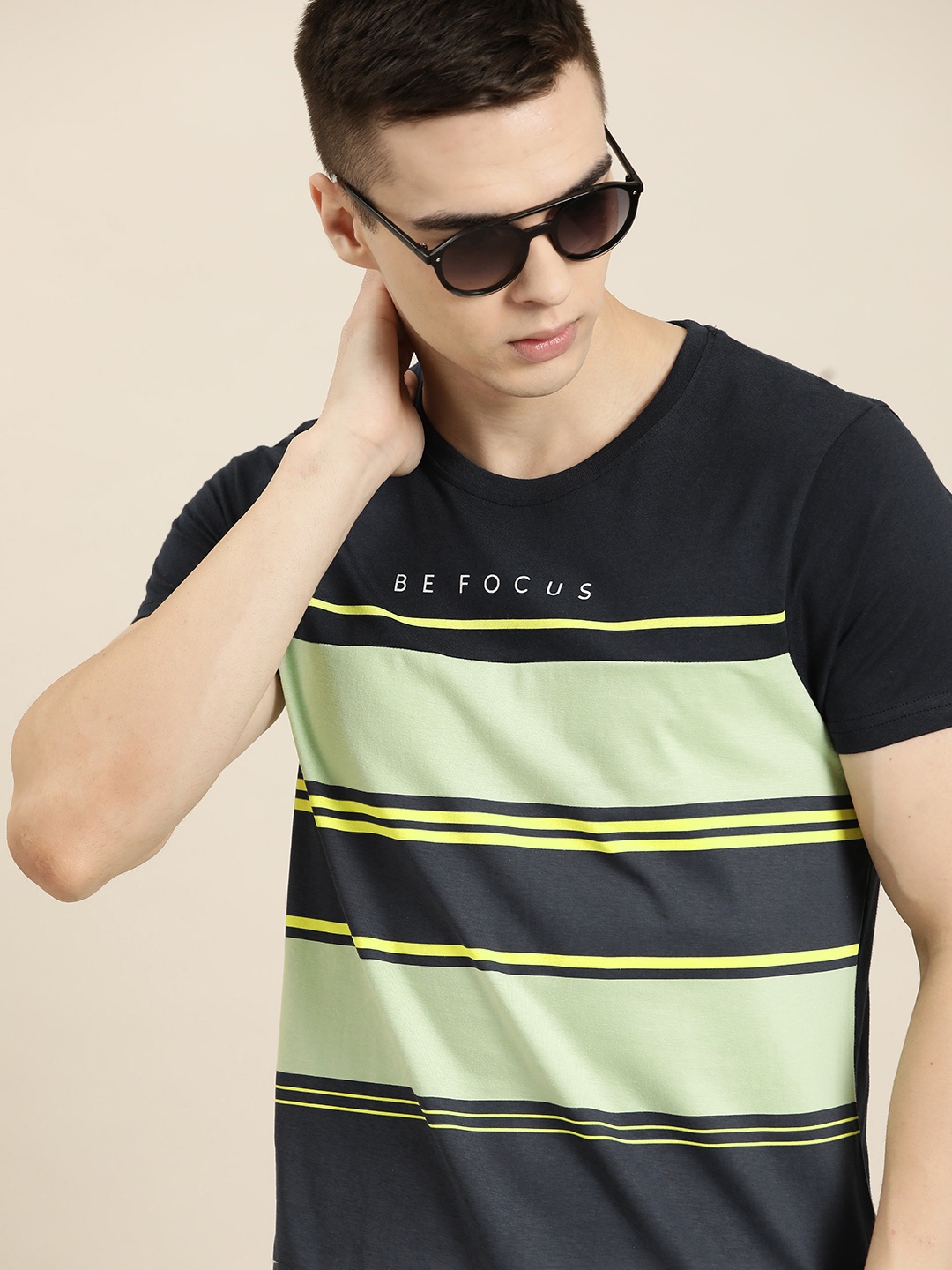 

Moda Rapido Striped Pure Cotton T-shirt, Navy blue