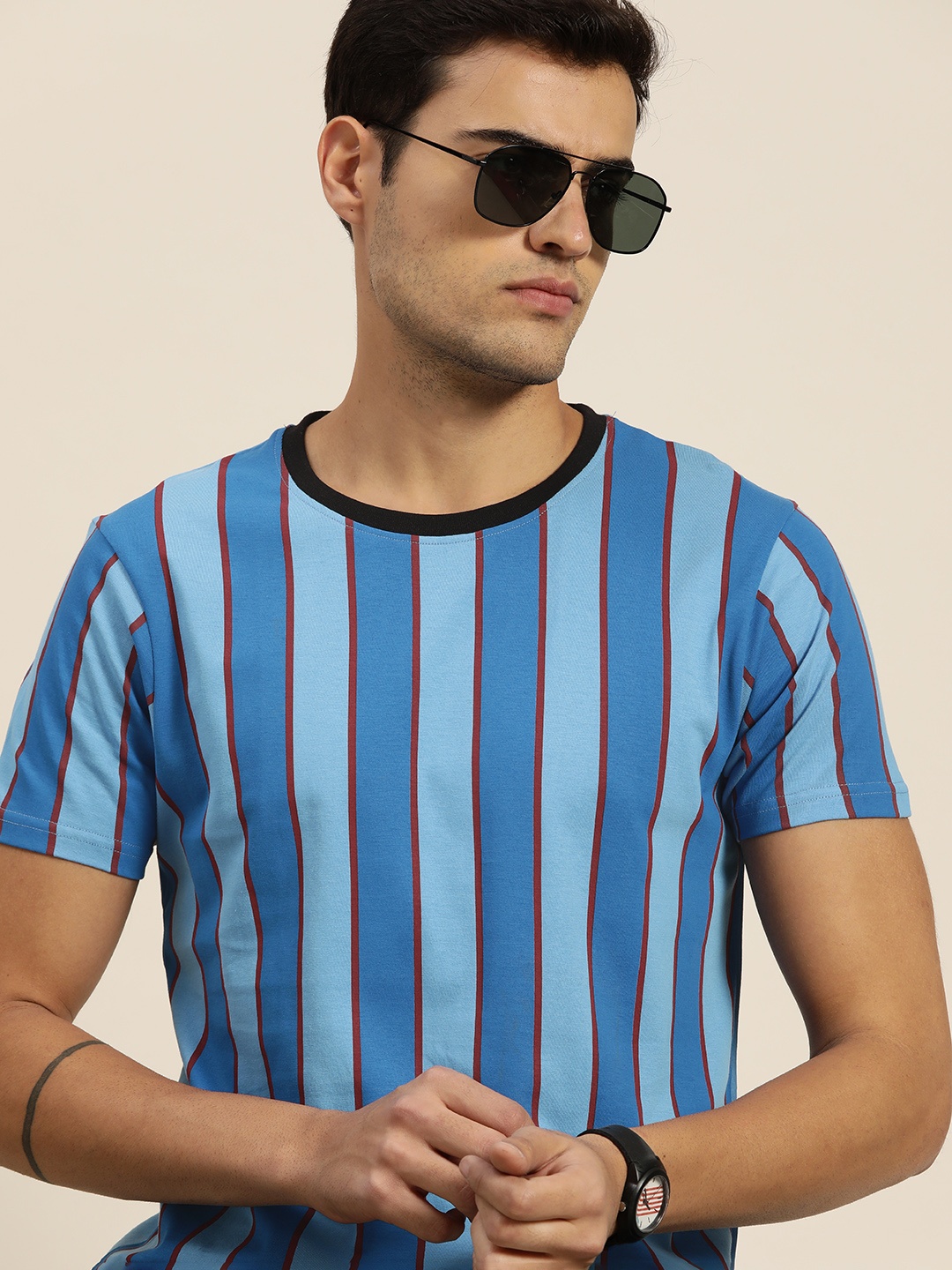 

Moda Rapido Striped Pure Cotton T-shirt, Blue