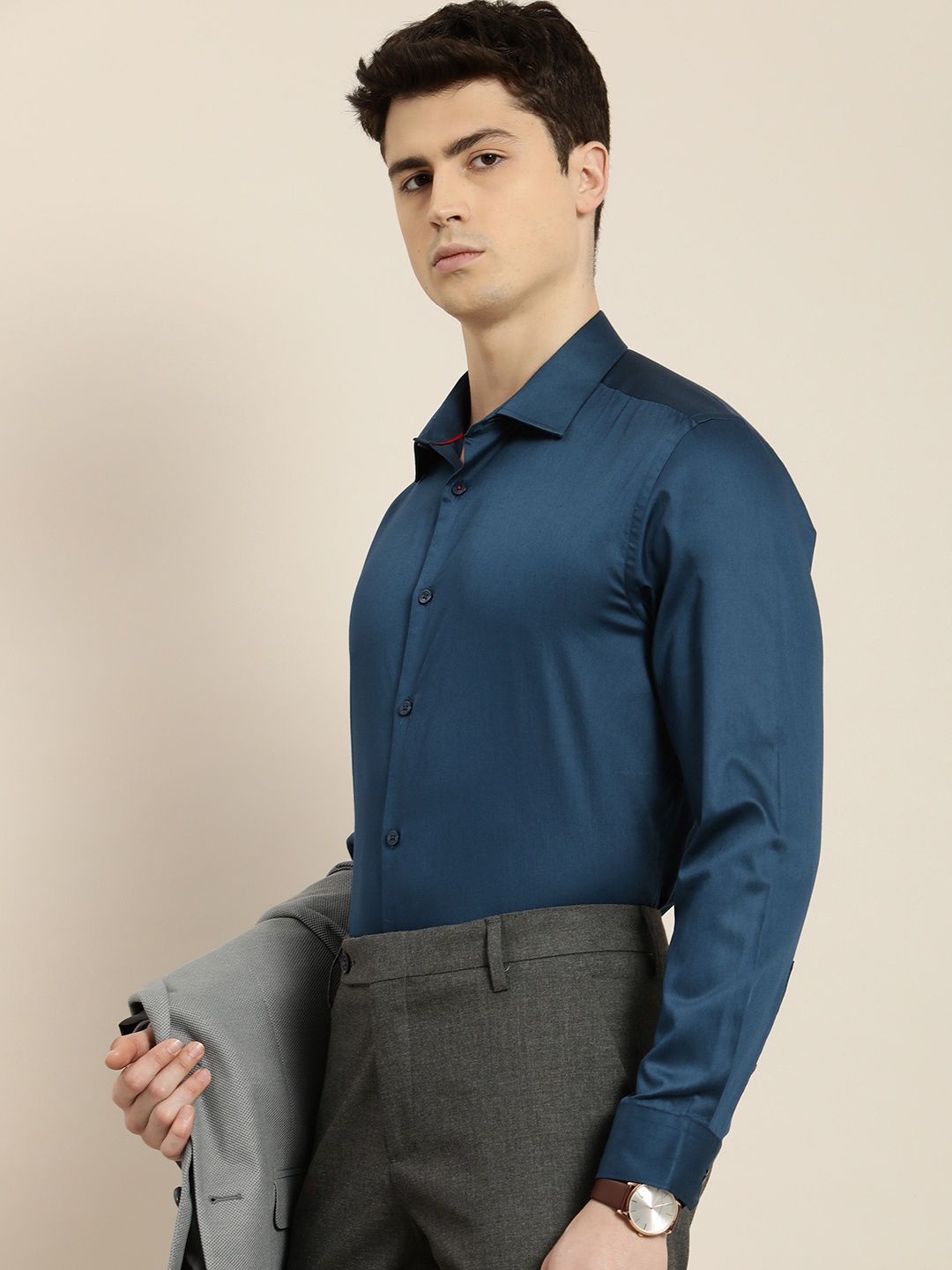 

INVICTUS Slim Fit Solid Opaque Pure Cotton Semiformal Shirt, Teal