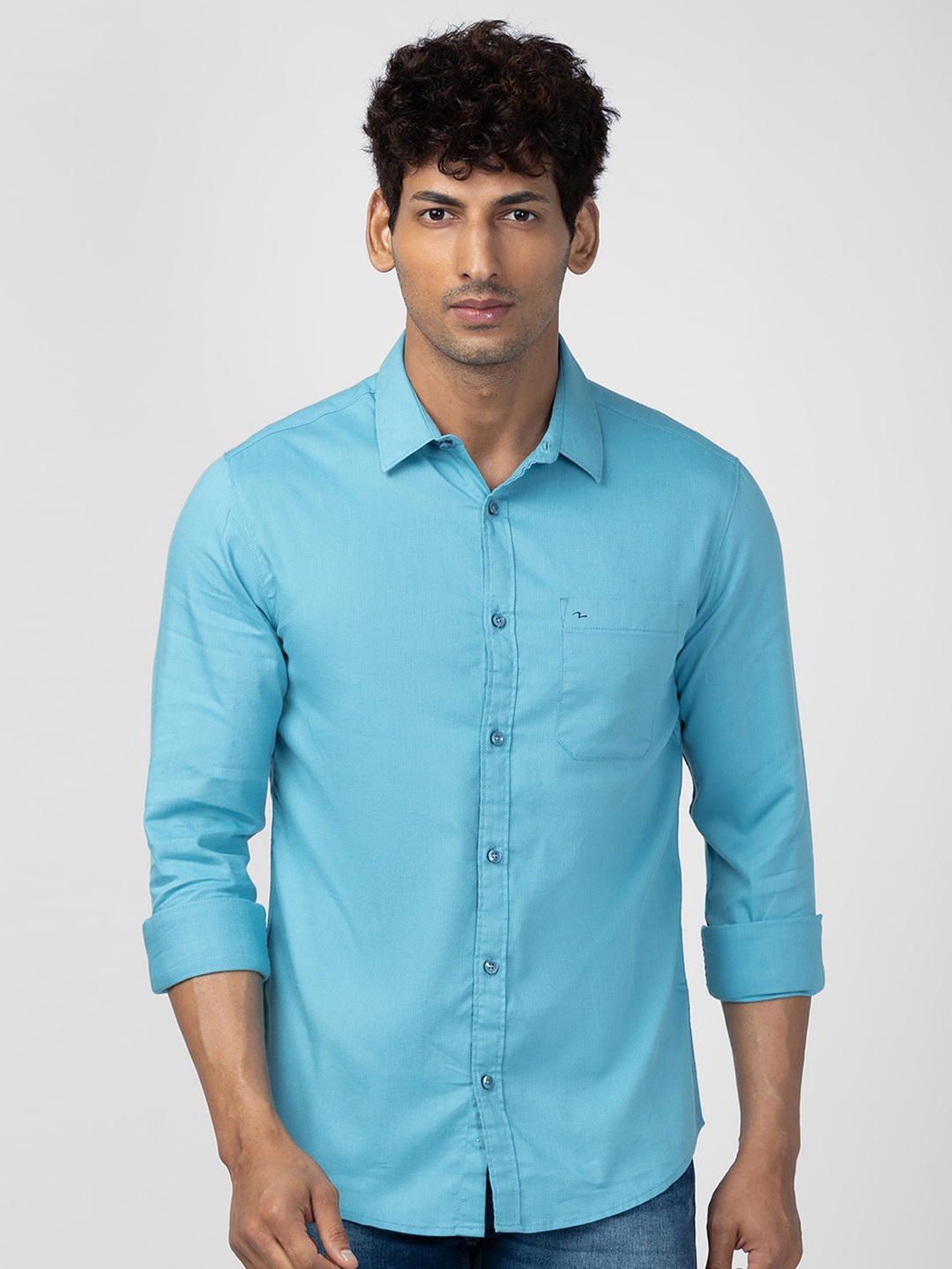 

SPYKAR Men Spread Collar Slim Fit Casual Cotton Shirt, Blue