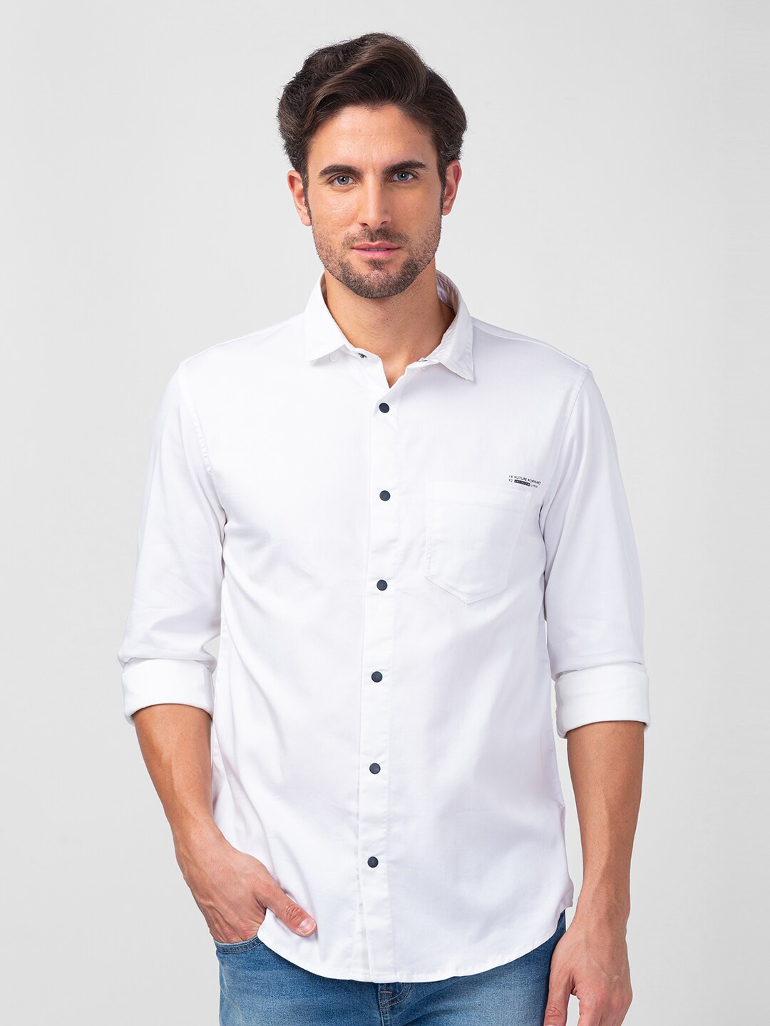 

SPYKAR Men Slim Fit Casual Cotton Shirt, White