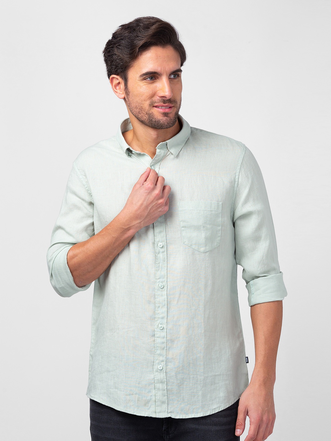 

SPYKAR Men Slim Fit Casual Linen Shirt, Green