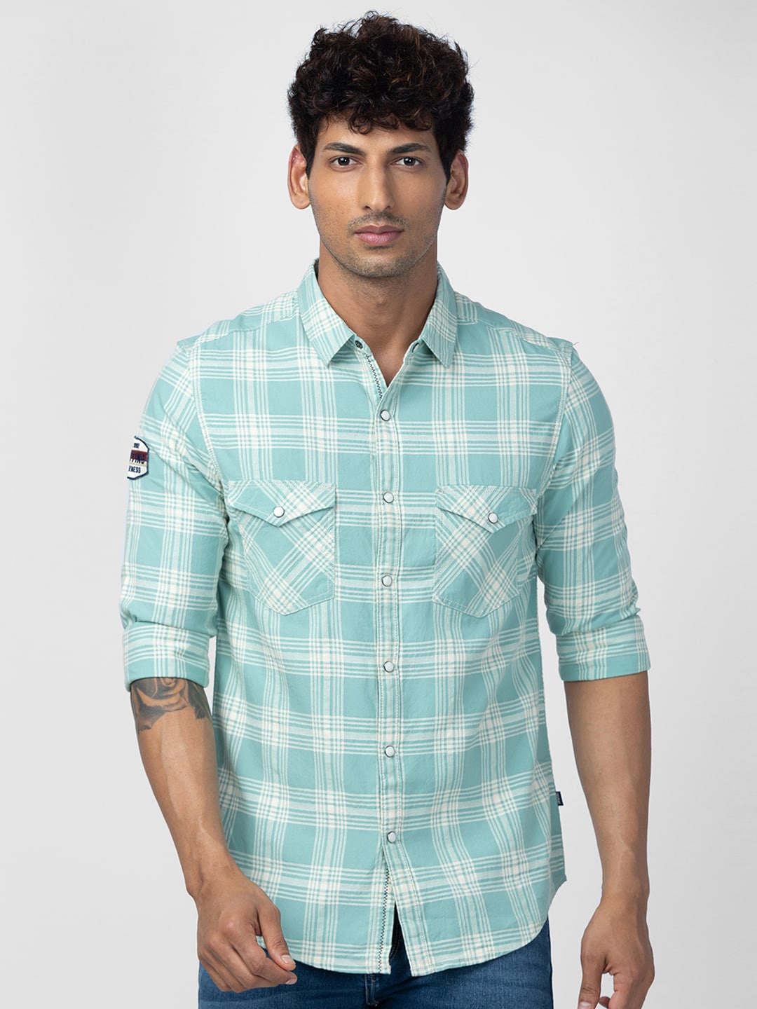 

SPYKAR Men Slim Fit Tartan Checks Checked Casual Shirt, Green