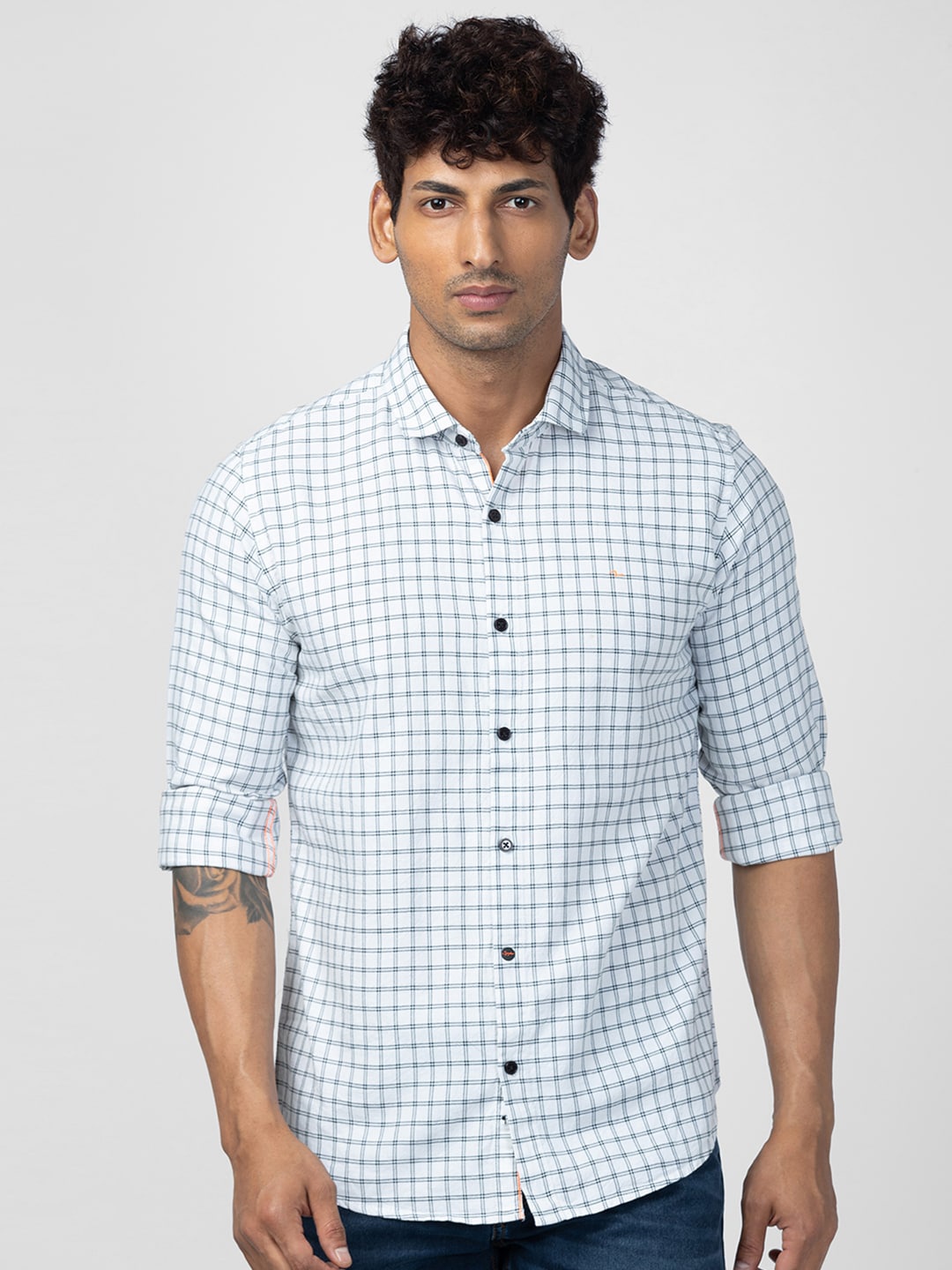 

SPYKAR Men Slim Fit Grid Tattersall Checks Checked Casual Shirt, White