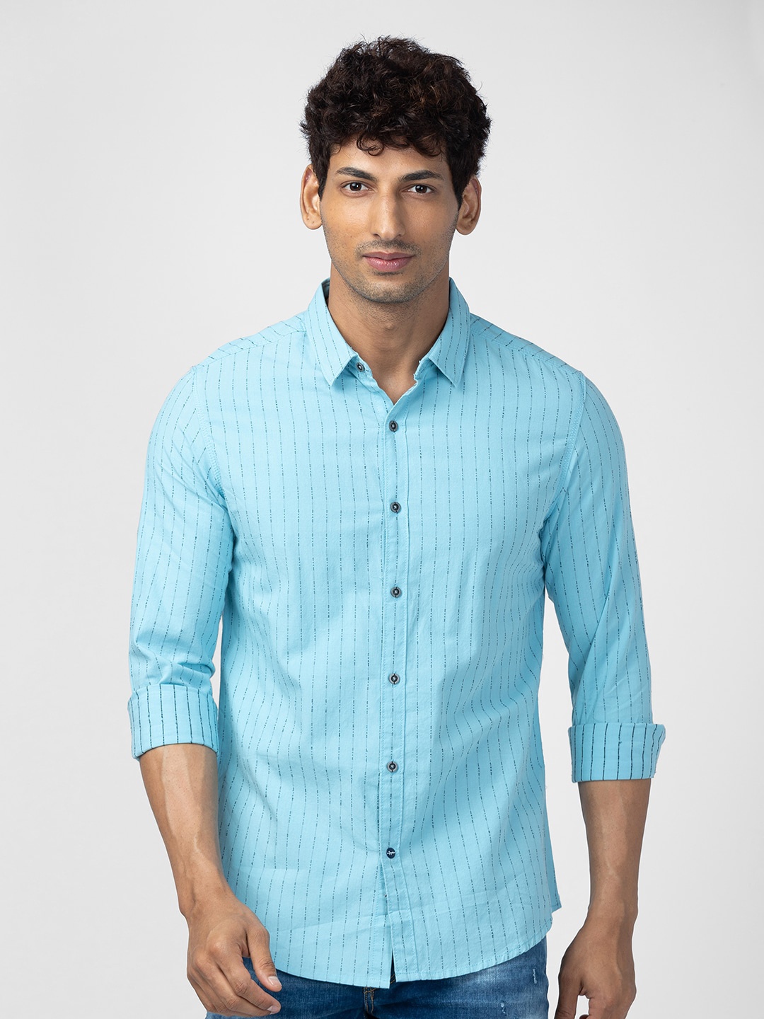 

SPYKAR Men Slim Fit Striped Cotton Casual Shirt, Blue