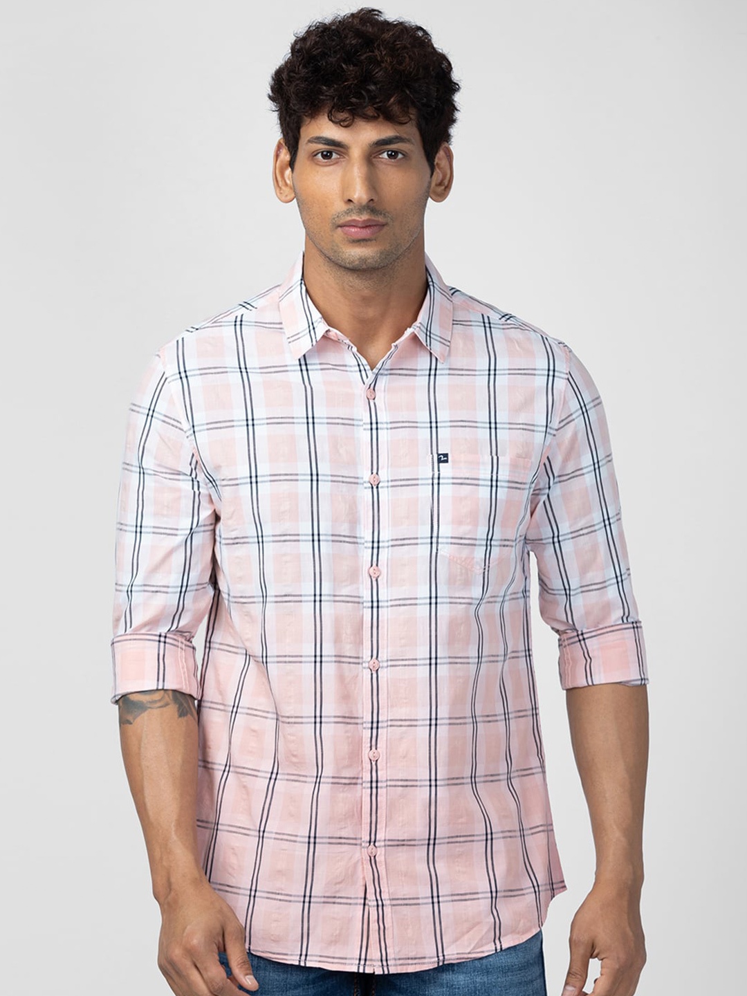 

SPYKAR Men Slim Fit Tartan Checks Checked Casual Shirt, Pink