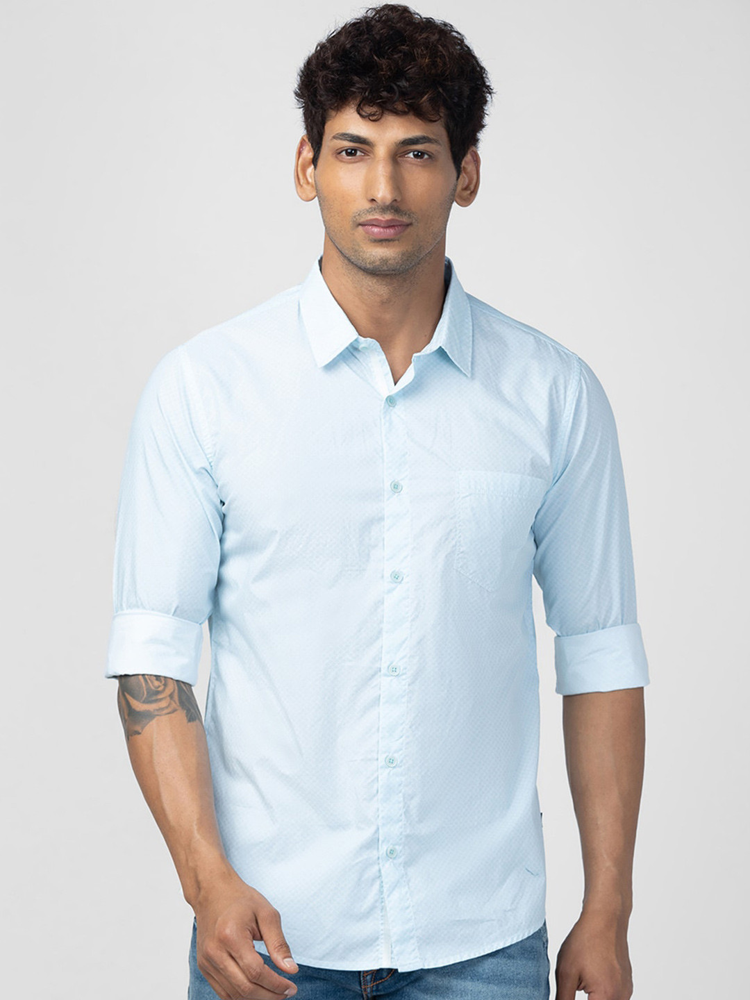 

SPYKAR Men Slim Fit Casual Cotton Shirt, Blue