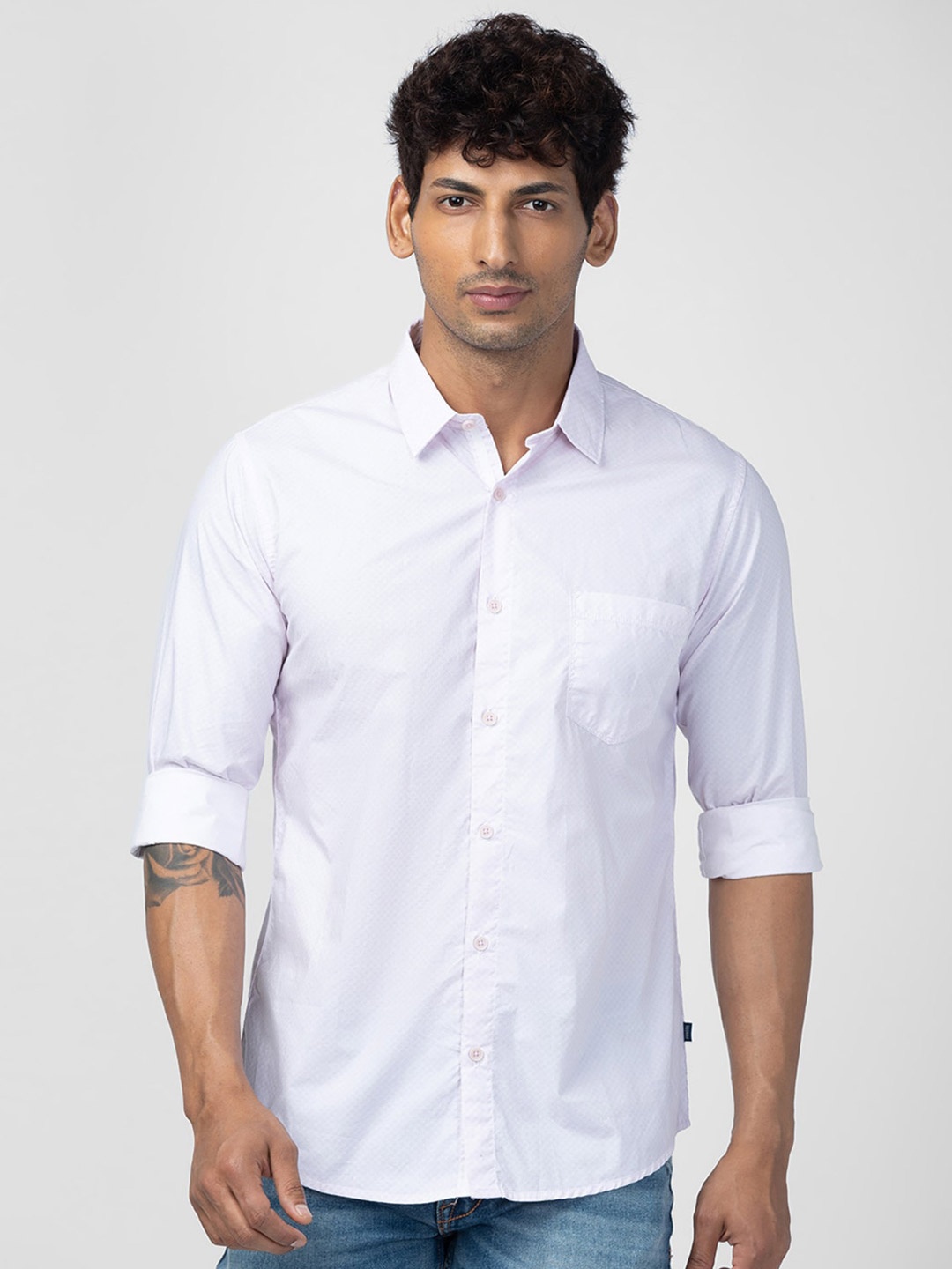 

SPYKAR Men Slim Fit Casual Cotton Shirt, White