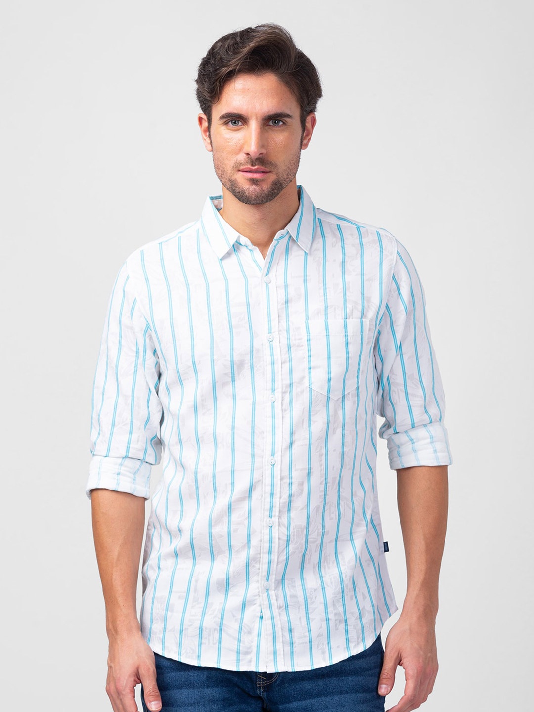 

SPYKAR Men Slim Fit Striped Casual Shirt, Blue