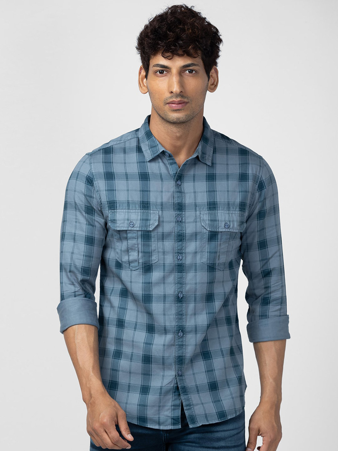 

SPYKAR Men Slim Fit Tartan Checked Casual Shirt, Grey