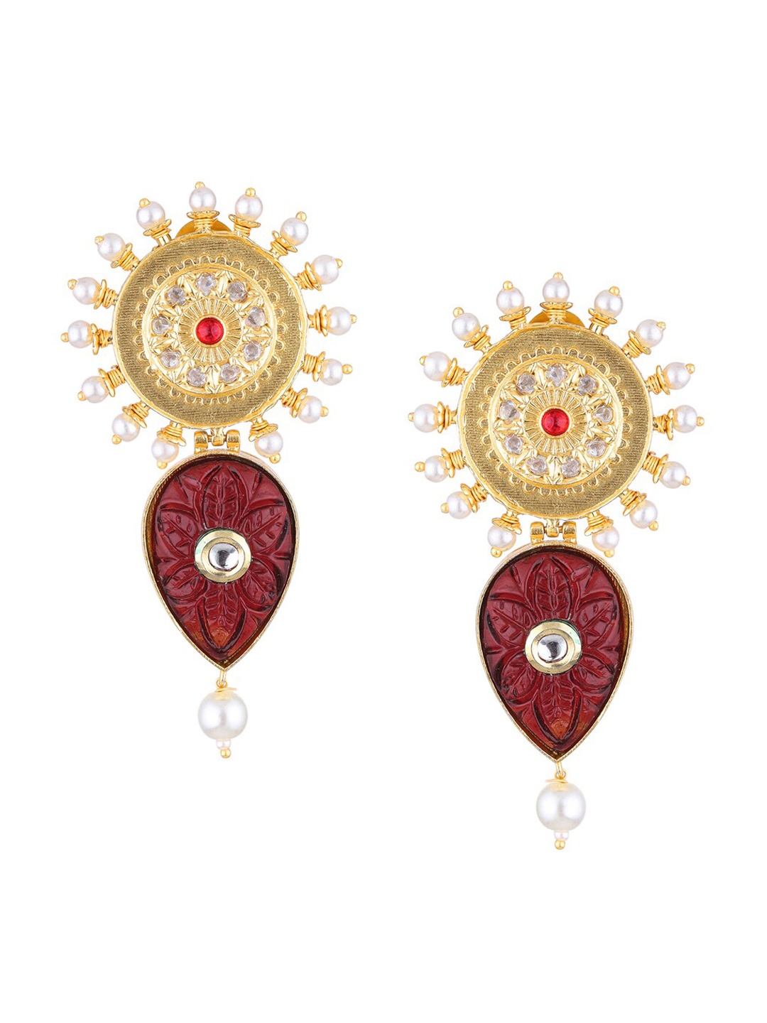 

Runjhun Gold-Plated Contemporary Drop Earrings, Maroon
