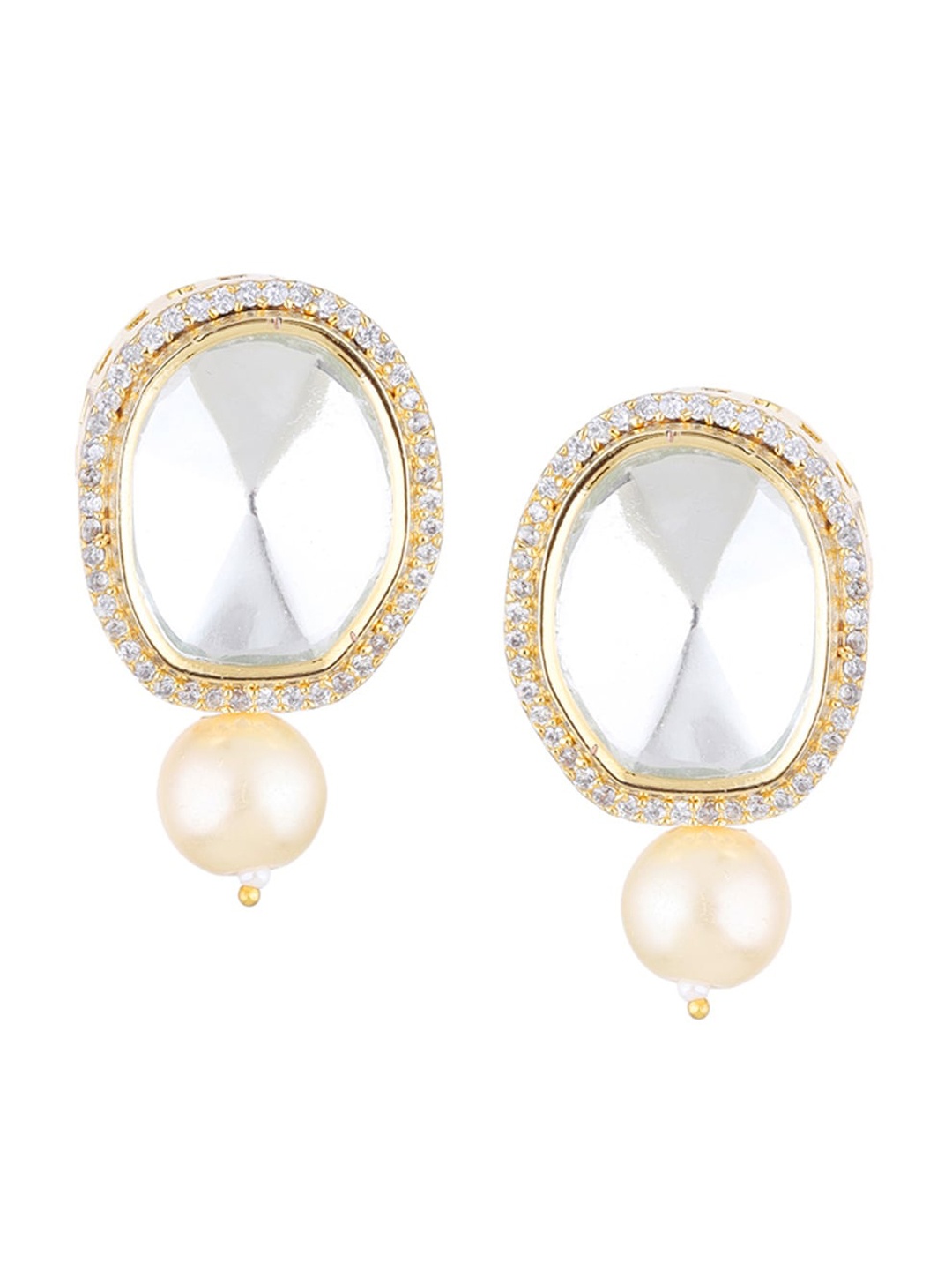 

Runjhun Gold-Plated Contemporary Drop Earrings, White