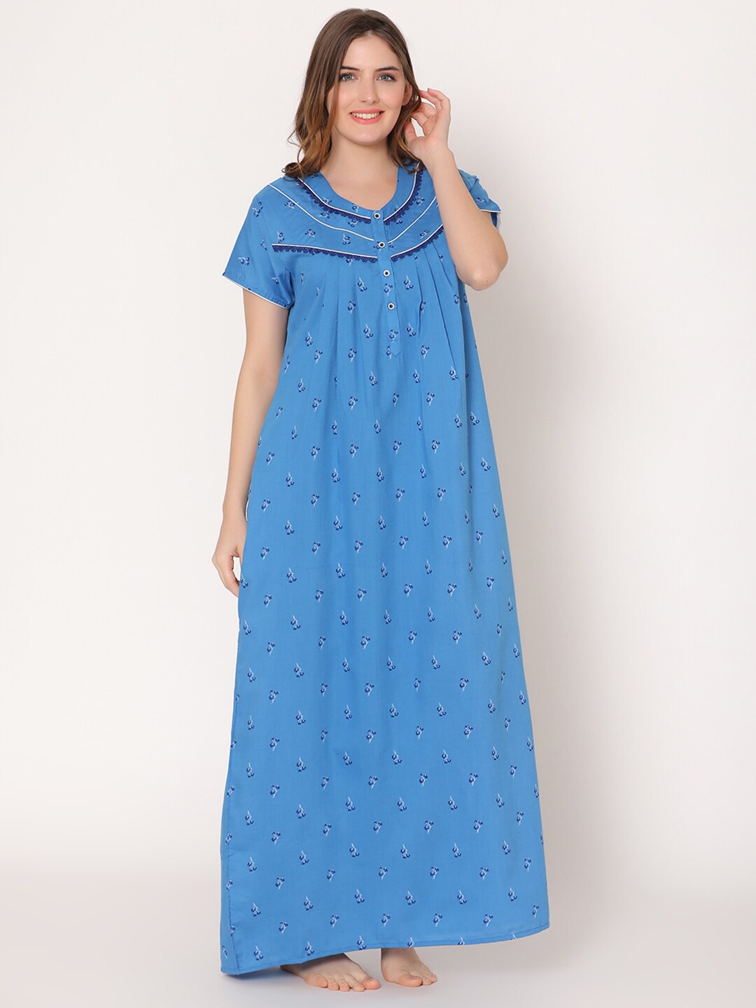 

Bodycare Women Floral Printed Maxi Nightdress, Blue