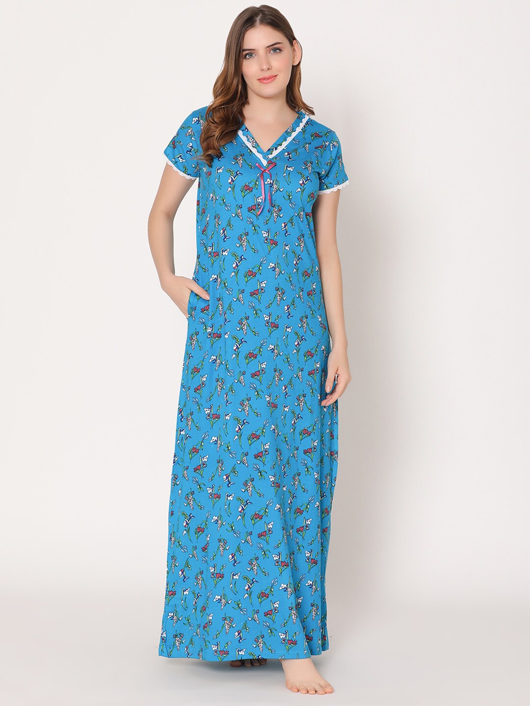 

Bodycare Women Printed Maxi Nightdress, Blue