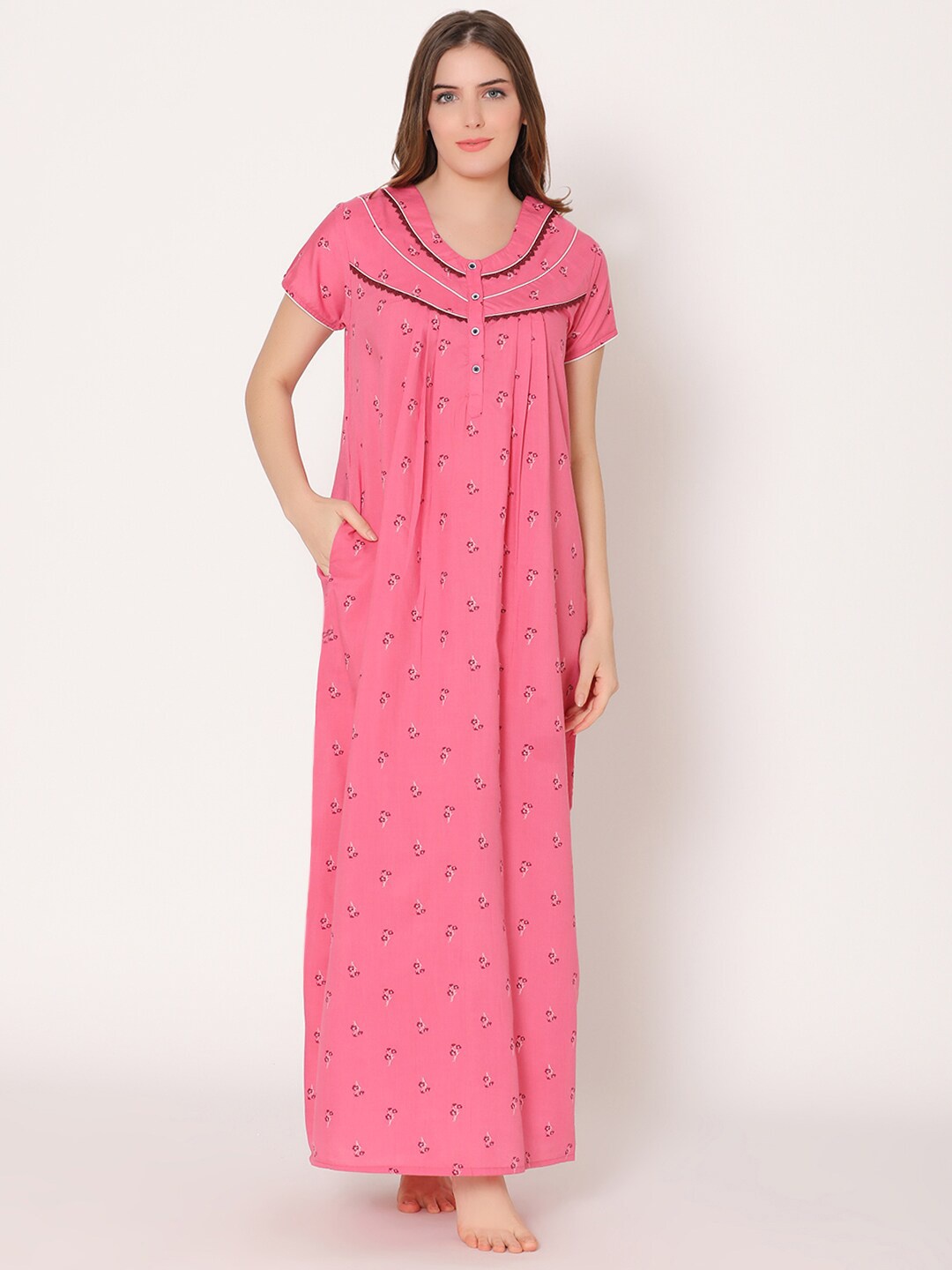 

Bodycare Women Printed Maxi Nightdress, Pink