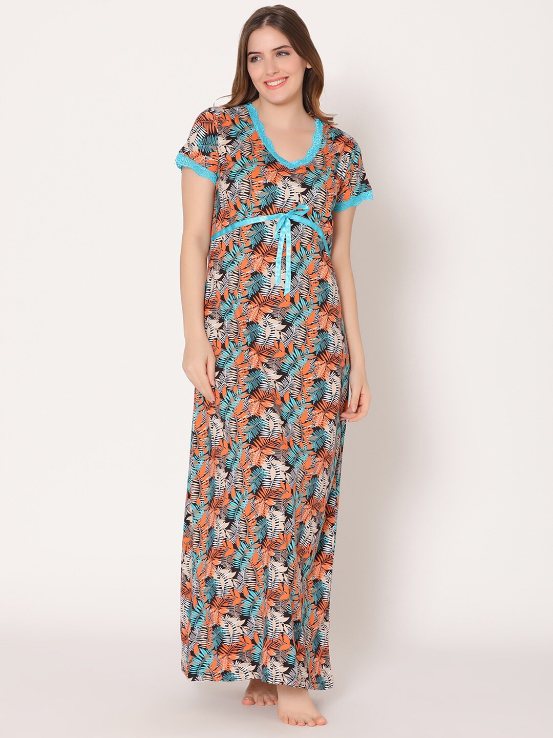 

Bodycare Women Printed Maxi Nightdress, Blue