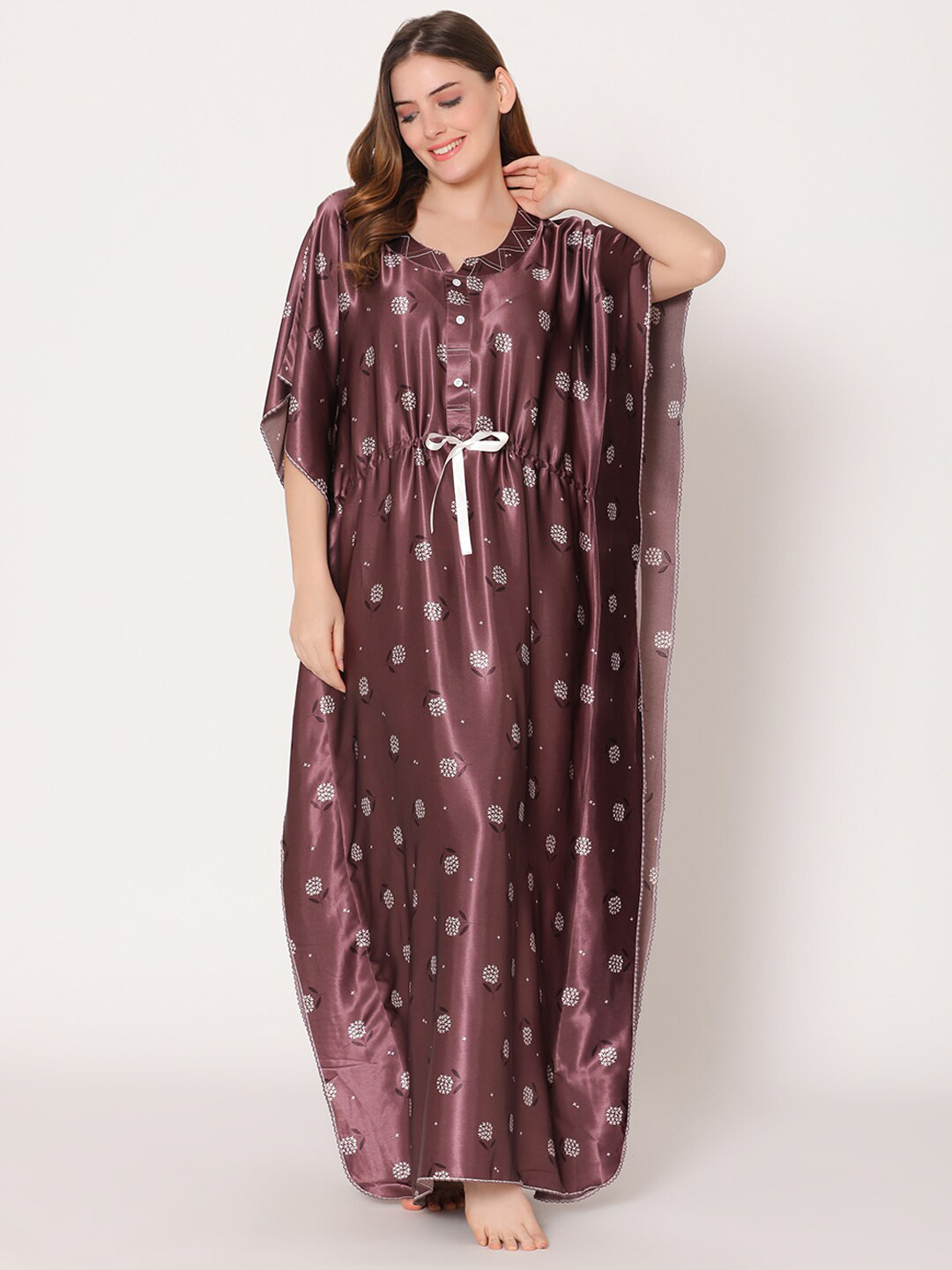 

Bodycare Plus Size Printed Satin Maxi Nightdress, Maroon