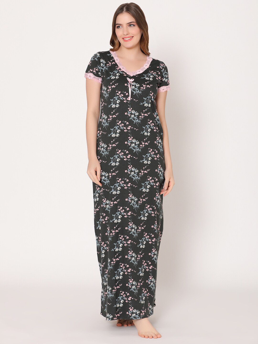 

Bodycare Women Printed Maxi Nightdress, Black