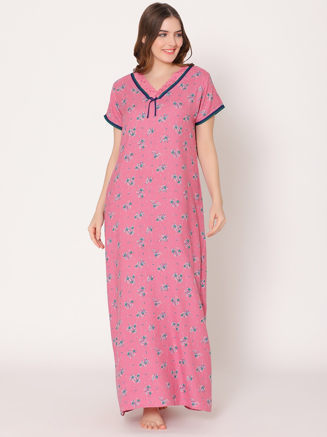 

Bodycare Women Printed Maxi Nightdress, Pink