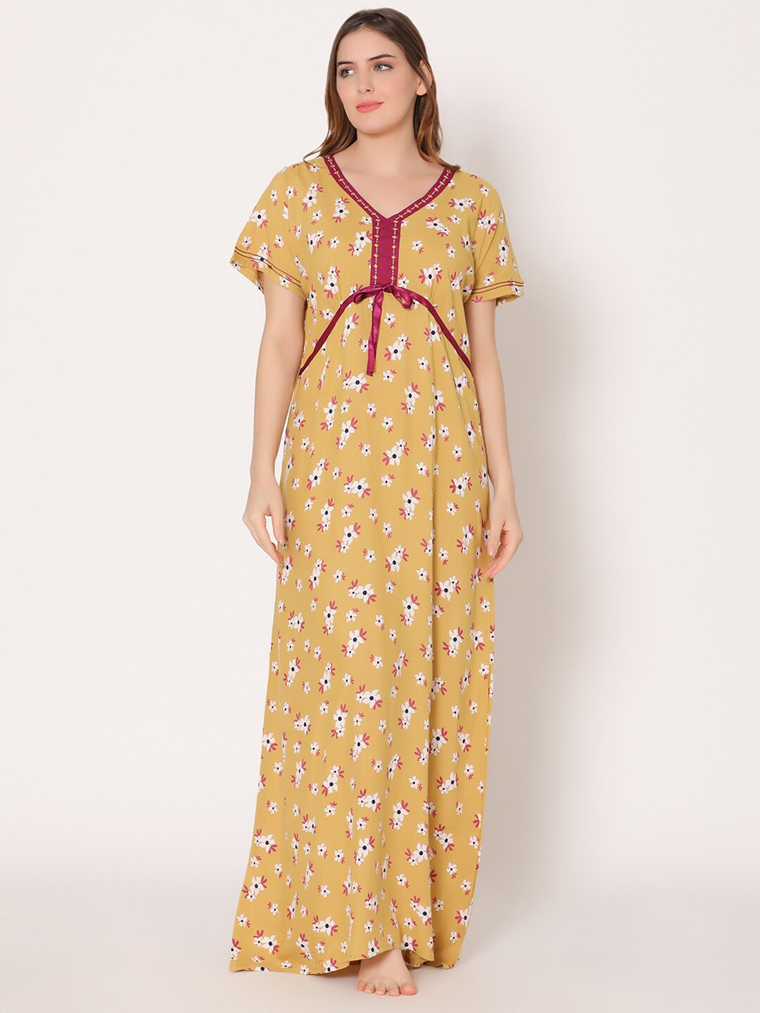 

Bodycare Plus Size Floral Printed Maxi Nightdress, Yellow