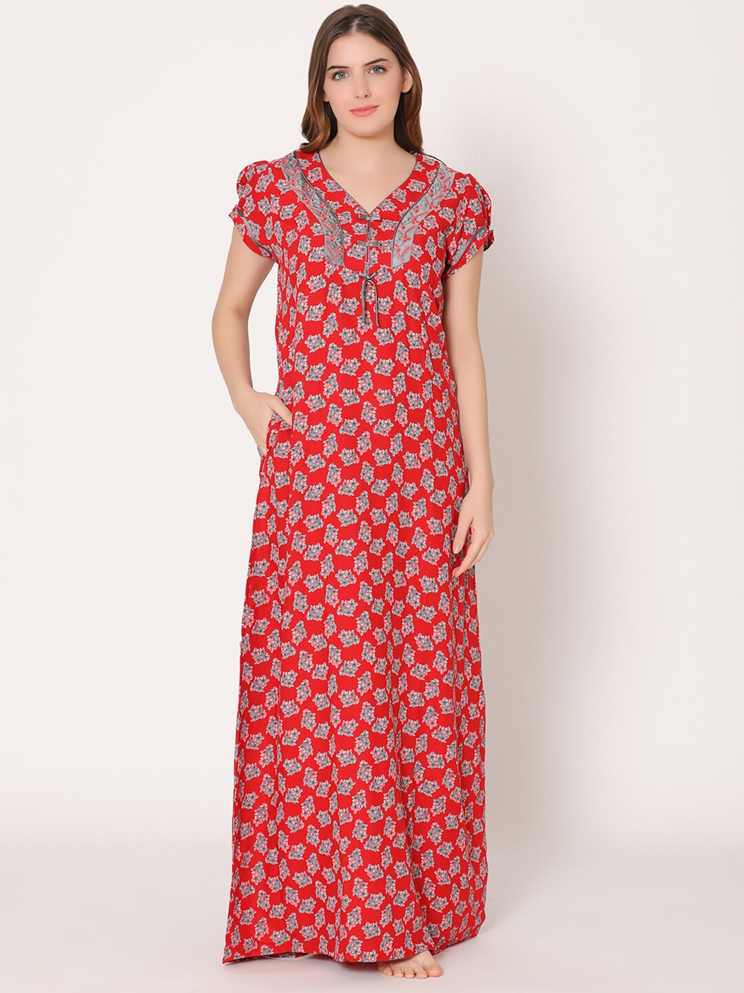

Bodycare Floral Printed Maxi Nightdress, Red