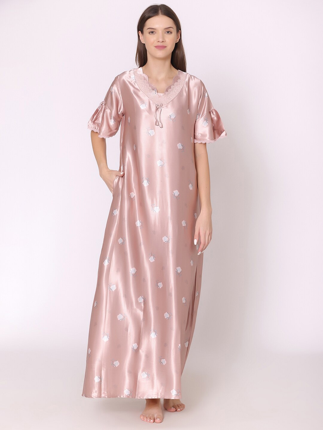 

Bodycare Printed Satin Maxi Nightdress, Peach