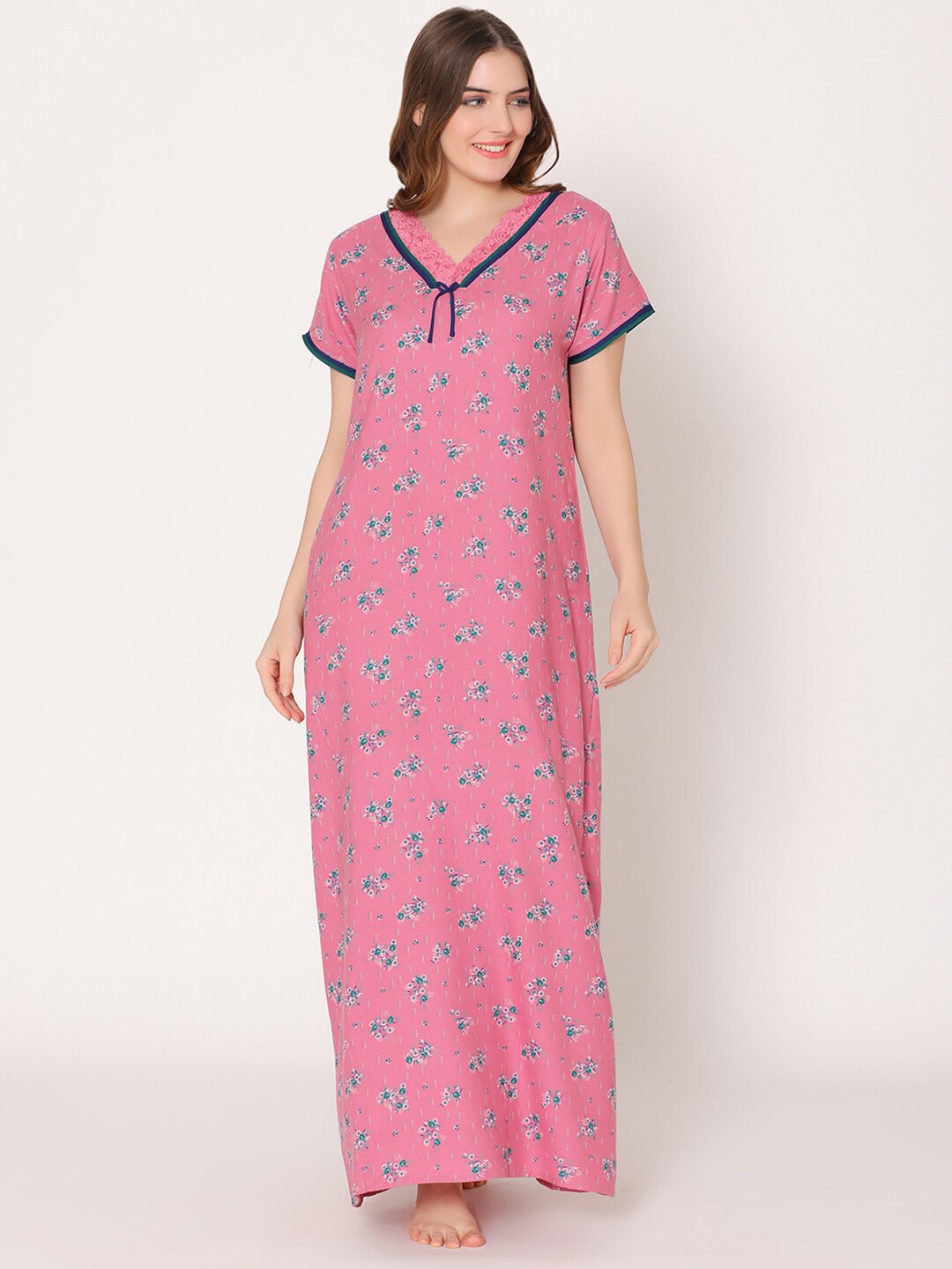 

Bodycare Women Printed Maxi Nightdress, Pink