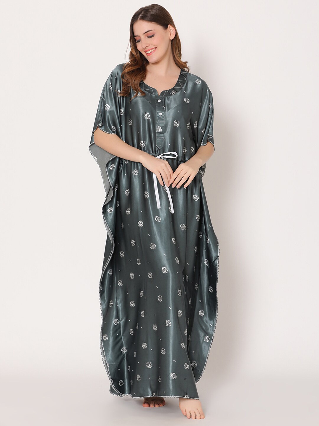 

Bodycare Printed Satin Maxi Nightdress, Blue