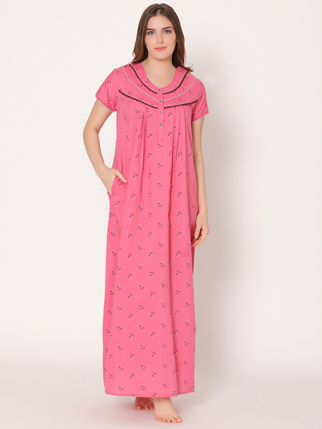 

Bodycare Women Printed Maxi Nightdress, Pink