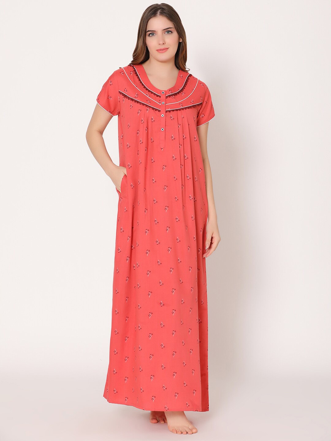 

Bodycare Women Plus Size Floral Printed Maxi Nightdress, Coral