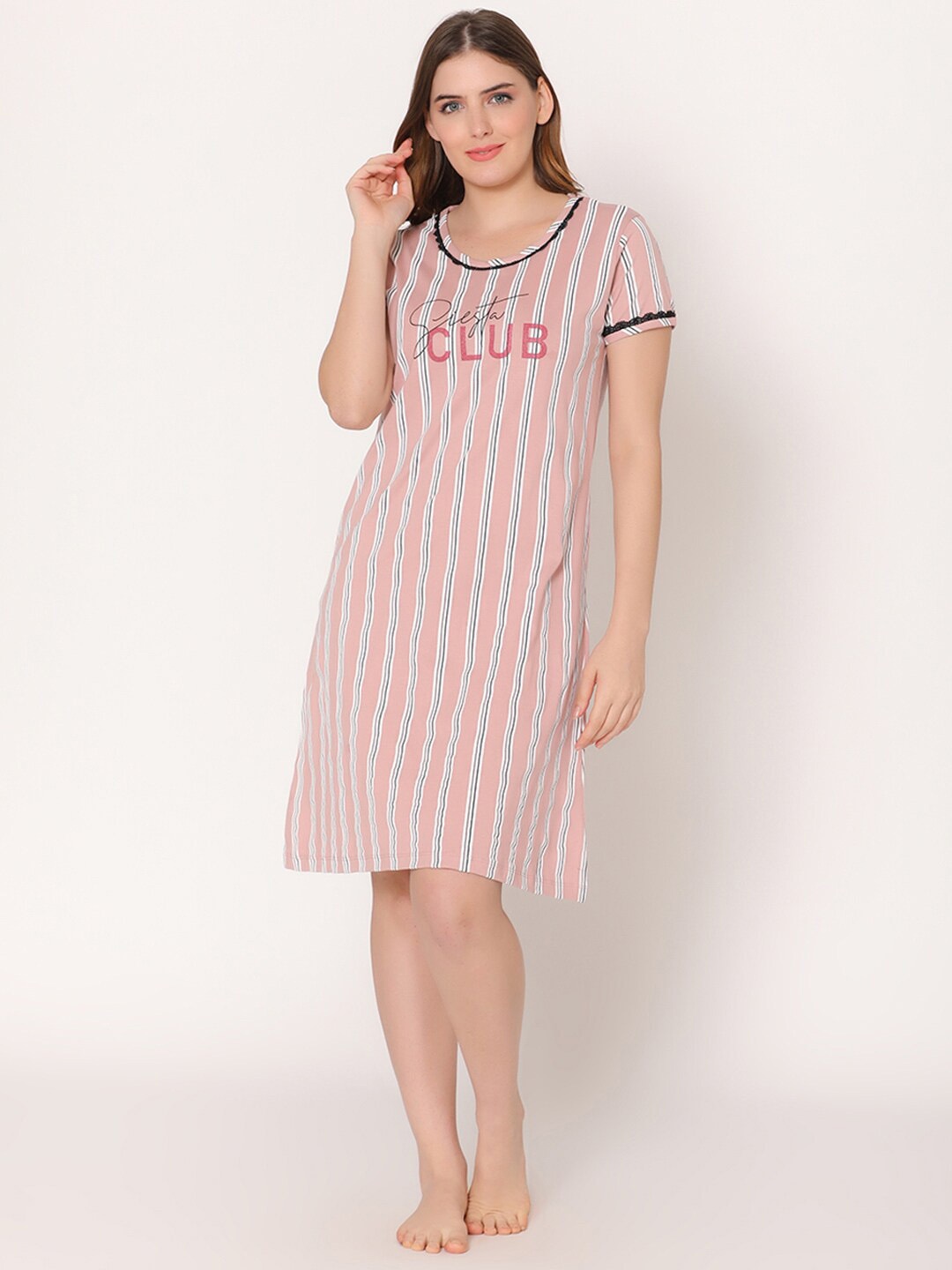 

Bodycare Women Round Neck Nightdress, Pink