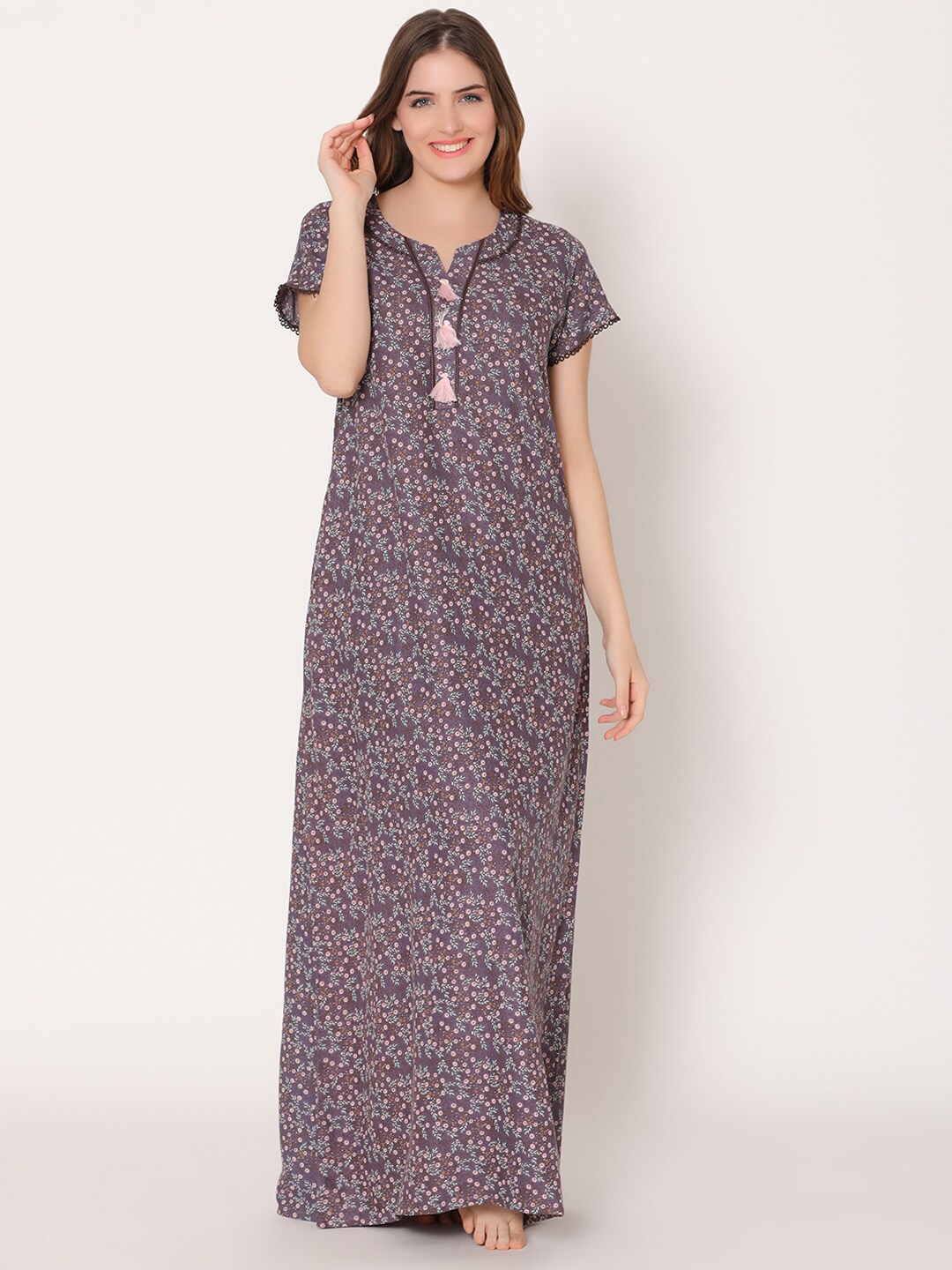 

Bodycare Women Printed Maxi Nightdress, Mauve