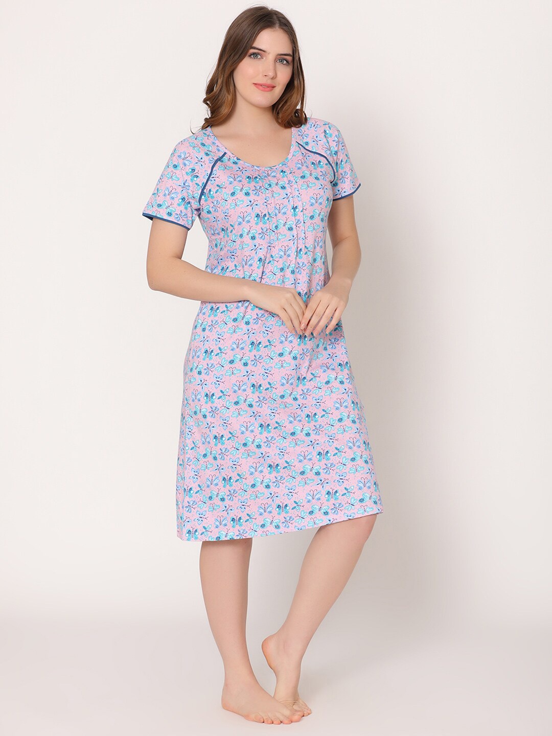 

Bodycare Women Printed Nightdress, Pink